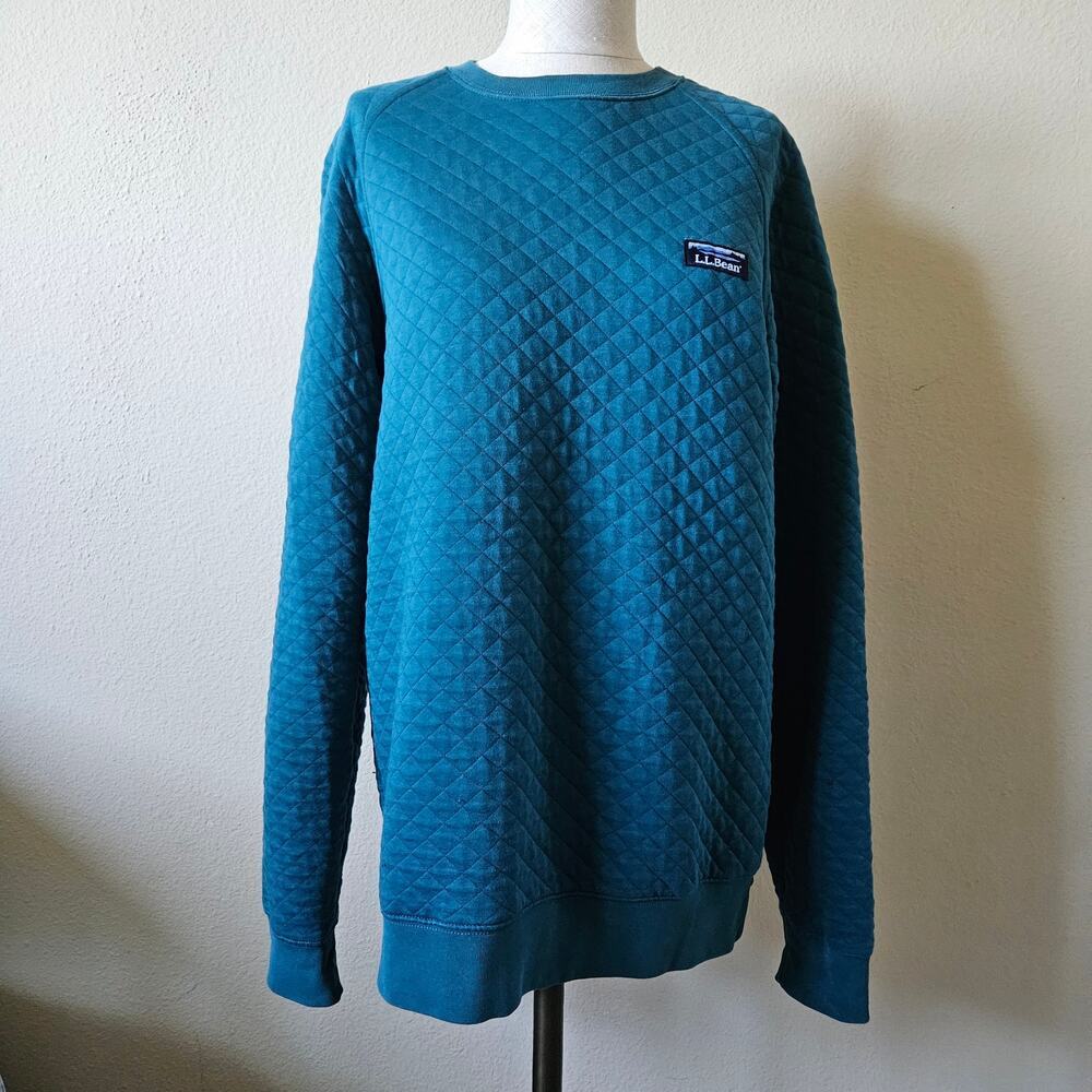 L.L. Bean Men's Quilted Sweatshirt Crewneck Small Reg Teal blue
